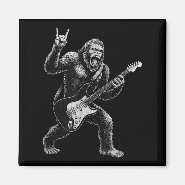 Imã Engraçado Sasquatch Jogando Violão, Rock E R (Frente)