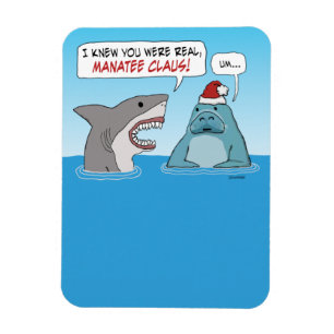 Ímã Engraçado Shark e Manatee Claus Natal