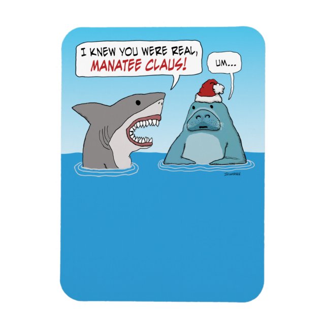 Ímã Engraçado Shark e Manatee Claus Natal (Vertical)