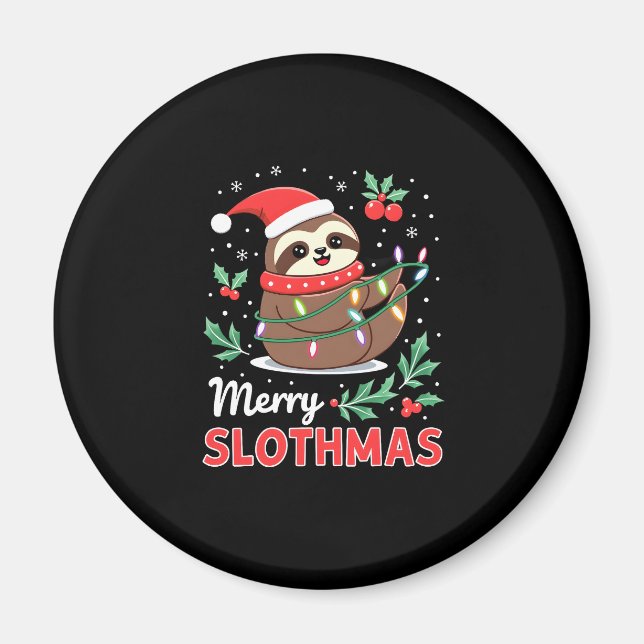 Imã Engraçado Sloth Xmas Luzes Felizes Slothmas Sloth  (Frente)