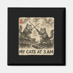 Imã Engraçado Sumi-e Kawaii Pintura Japonesa Meus Gato