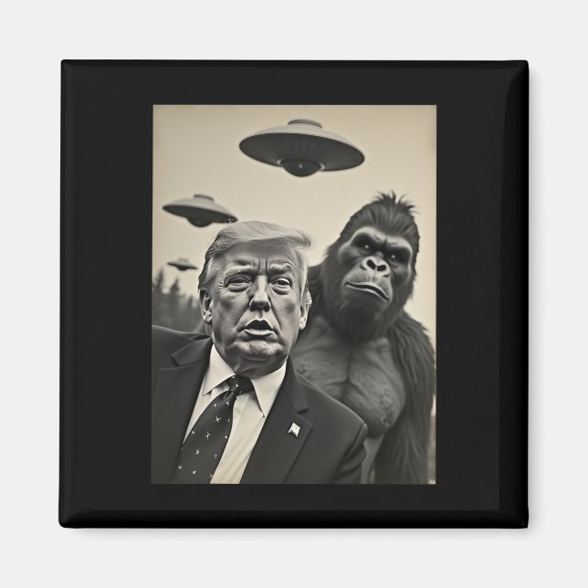 Imã Engraçado Trump Bigfoot Selfie Com Alienígena Estr (Frente)