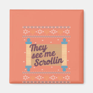 Imã Engraçado Ugly Hanukkah Me Vê Scrollin Tee