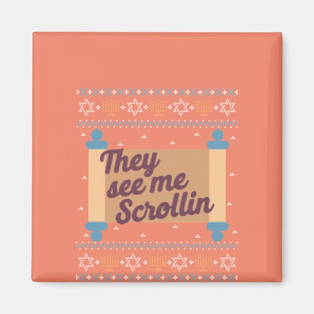 Imã Engraçado Ugly Hanukkah Me Vê Scrollin Tee (Frente)
