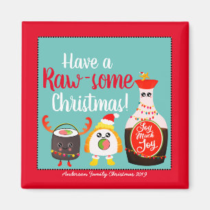 Imã Engraçado Vermelho Kawaii Sushi tem um Natal cru