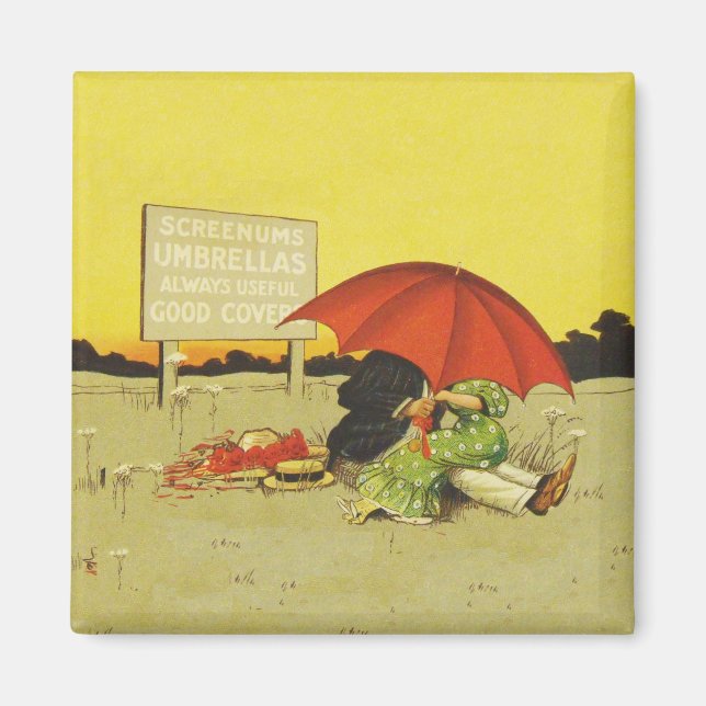 Imã Engraçado vintage, guarda-chuva de praia, querida (Frente)