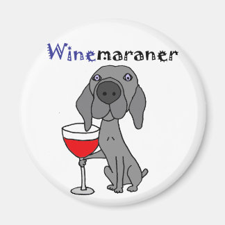 Imã Engraçado Weimaraner Cachorro Bebendo Vinho Vermel