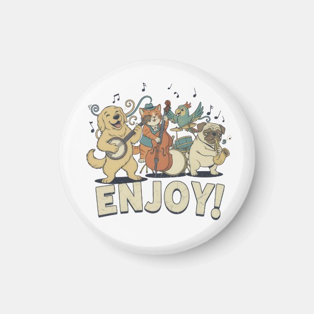 Imã “Enjoy – Cute Pets Playing Musical Instruments (Frente)