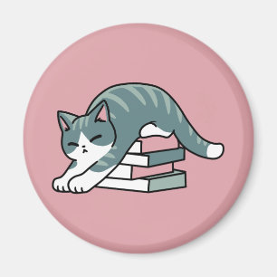 Imã Enrolados com um Livro e um Gato - Leitura de Gato