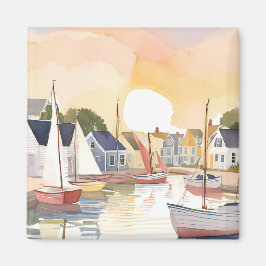 Imã Enseada de Barcos | Pintura em Aquarela da Água do