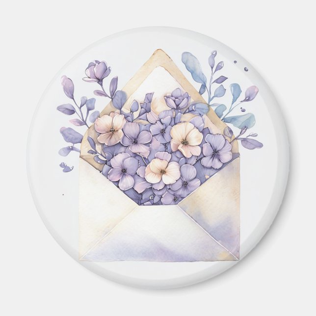 Imã Envelope Floral Watercolor - Cute (Frente)