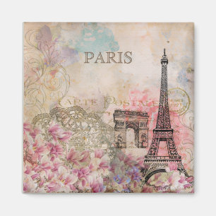 Imã Ephemera Floral Vintage da Torre Eiffel de Paris