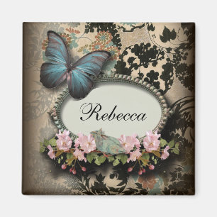 Imã Ephemera steampunk floral Borboleta vitoriana