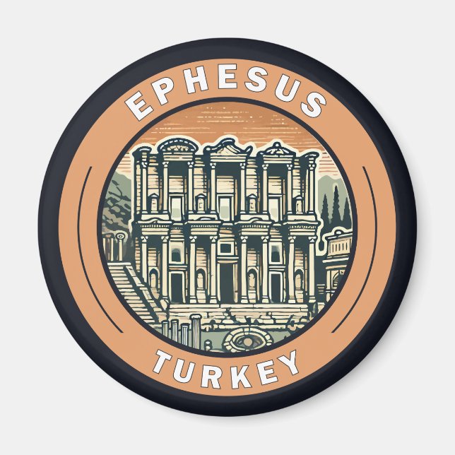 Imã Ephesus Turkey Illustration Viagem Art Crachá (Frente)