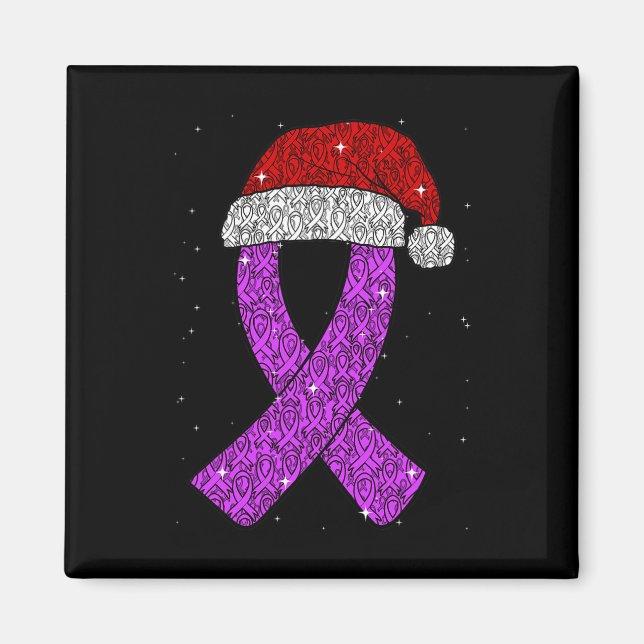 Imã Epilepsy Christmas Hat Purple Awareness Ribbon Sei (Frente)