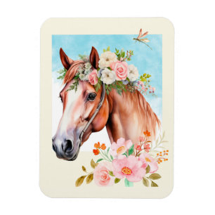 Ímã Equídeos e Flores de Aquarela Flexíveis