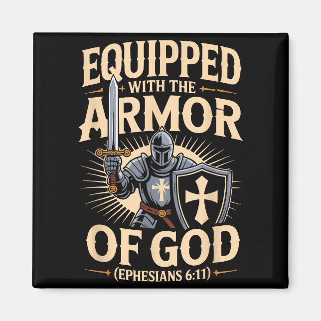 Imã Equipado Com A Armadura De Deus Versículo Da Bíbli (Frente)