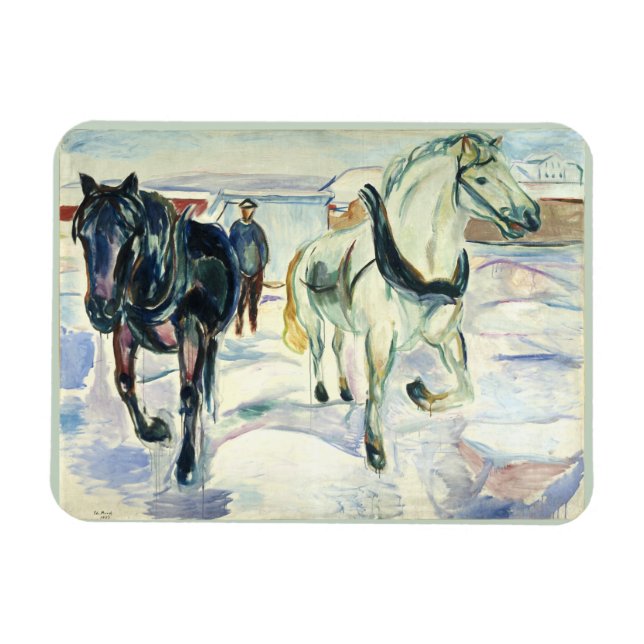 Ímã Equipe de cavalos na neve por Edvard Munch (Horizontal)