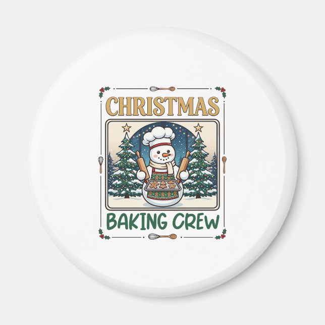 Imã Equipe de Confeitaria de Natal Boneco de Neve Chef (Frente)