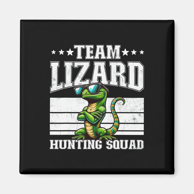 Imã Equipe Lizard Caçando Esquadrão Funny Retro Gecko  (Frente)