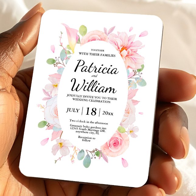 Ímã Ervas Rosadas Florescem Flores Salva a Data Casame (Pink Herbs Blossom Flowers Save The Date Wedding Magnet, Wedding Favor, Love is Brewing)
