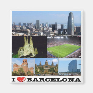 Imã ES - Espanha - Barcelona - I Love - Collage Mosaic