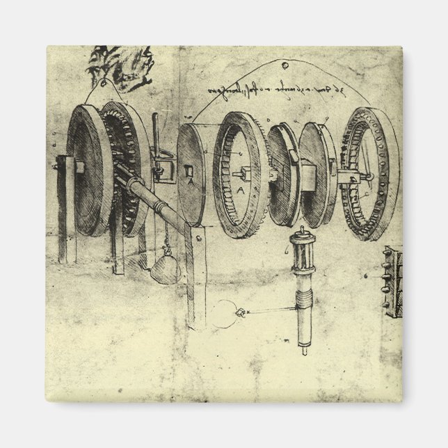 Imã Esboço de Engenharia de Leonardo da Vinci de uma r (Frente)