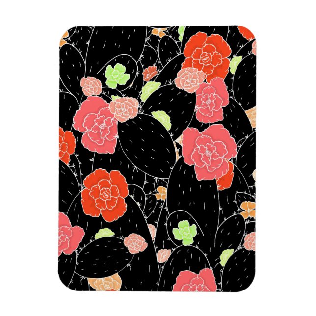 Ímã Esboço de Flor de Cacto Rosa (Vertical)