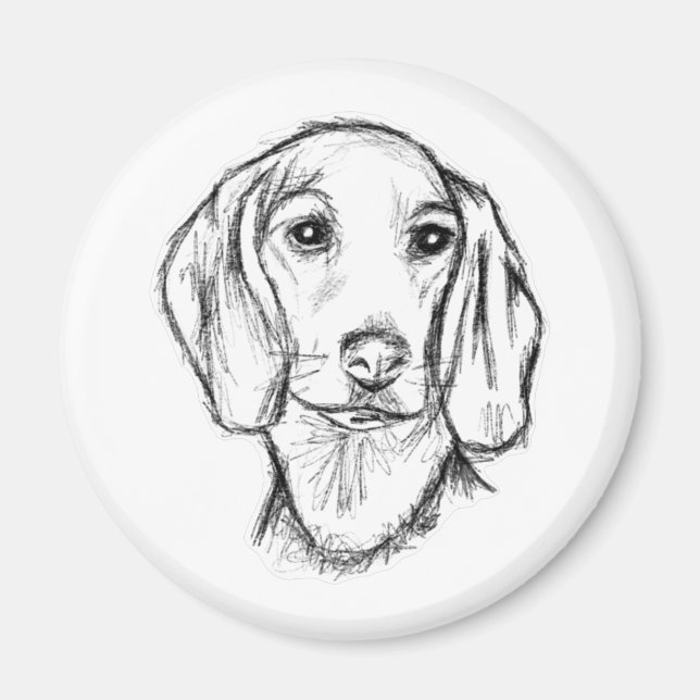 Imã esboço desenhado à mão de cachorro dachshund preto (Frente)