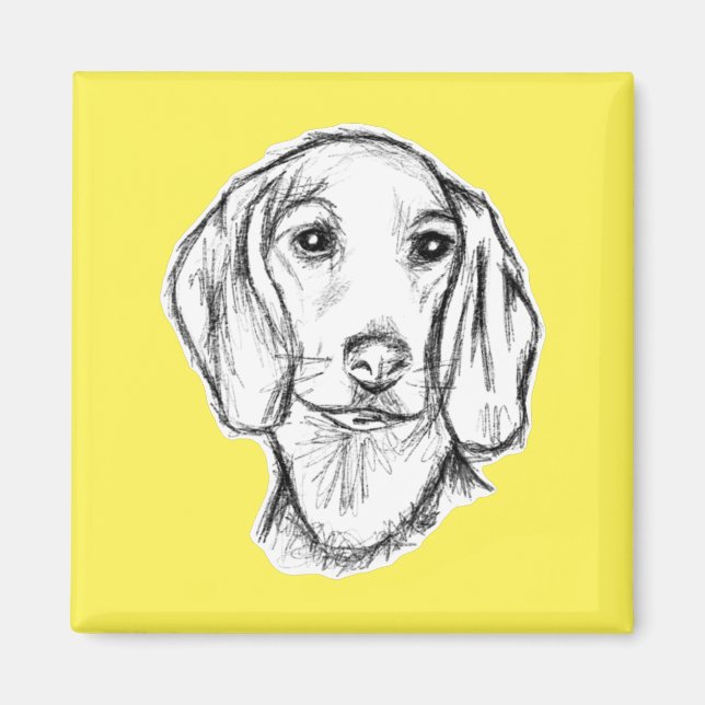 Imã esboço desenhado à mão de cachorro dachshund preto (Frente)