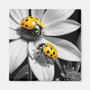 Imã Escaravelho Amarelo Na Flor Branca Preta