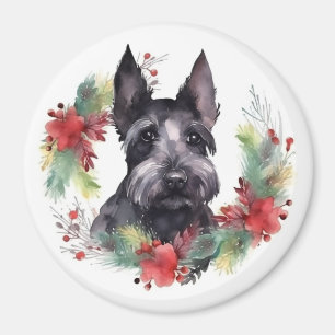 Imã Escócia Terrier Christmas Wreath Festivo Pup