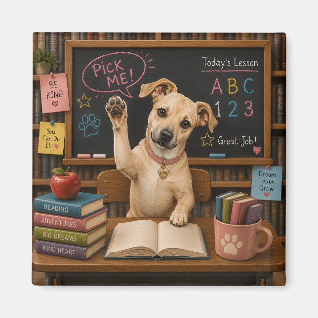 Imã Escolha Me! Cachorro Cute da Escola Levanta Pata (Frente)