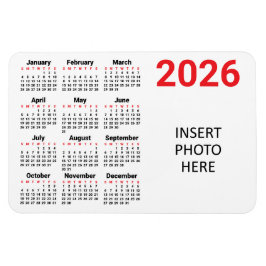 Ímã Escolha suas próprias cores 2026 Calendário Foto Í
