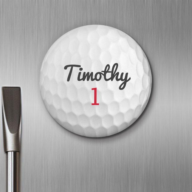 Imã Escregos de Golf com o nome preto Número Vermelho (Personalized Fridge Magnet - Party Favor - Golf)