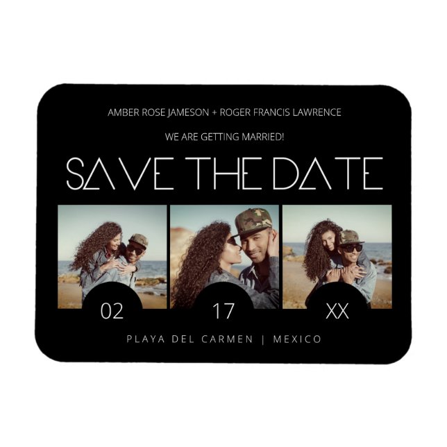 Ímã Escrito Moderno Elegante Romântico Três Fotos Envo (Horizontal)