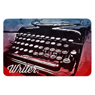 Ímã Escritor Vintage Máquina de Arte Pop Azul Vermelh