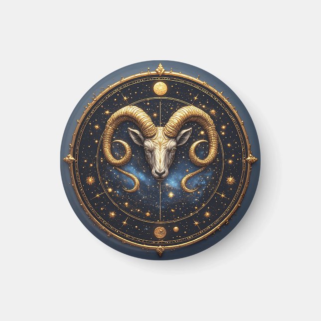 Imã Escudo Dourado do Zodíaco de Áries (Frente)