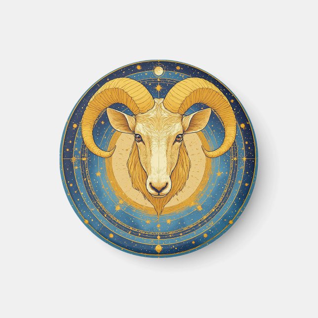 Imã Escudo Dourado do Zodíaco de Áries (Frente)