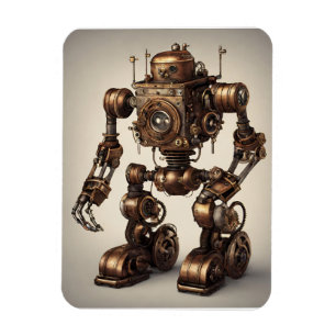 Ímã Escultura de Robô de Bronze Steampunk
