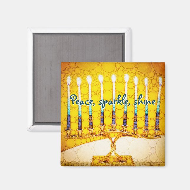 Imã Escuro Amarelo da Paz Shine Script Hanukkah Menora (Front/Back)