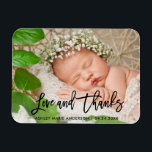 Ímã Escuro de Pincel Moderno Novo Amor e Obrigados<br><div class="desc">Escova Negra Moderna Roteiro Novo Amor e Obrigados Bebês - Obrigado Magnet Fotográfico</div>