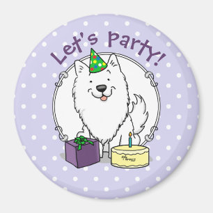 Imã Eskie Happy Birthday Party American Eskimo Dog