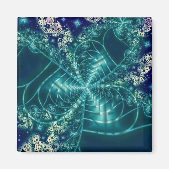 Imã Espaço | Arte Fractal Azul e Branca (Frente)