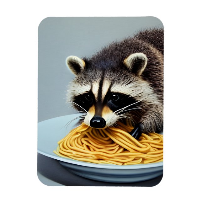 Ímã Espaguete de Comida Raccoon (Vertical)