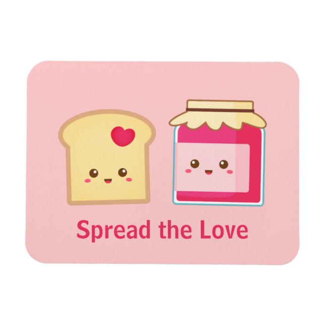 Ímã Espalhe o amor com Cute Toast e Jam (Horizontal)