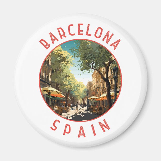 Imã Espanha de Barcelona La Rambla Circular Retrotraíd (Frente)