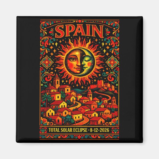 Imã Espanha Eclipse Total Totalidade Solar 2026 Arte F (Frente)