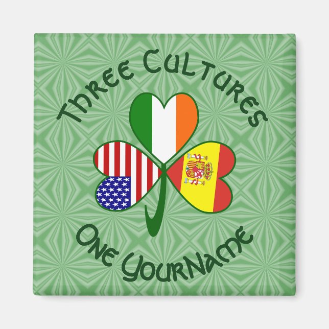 Imã Espanha Ireland USA Flags Shamrock Seu Nome (Frente)
