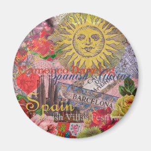 Imã Espanha Vintage Sol Viagem Colagem Retro Europa